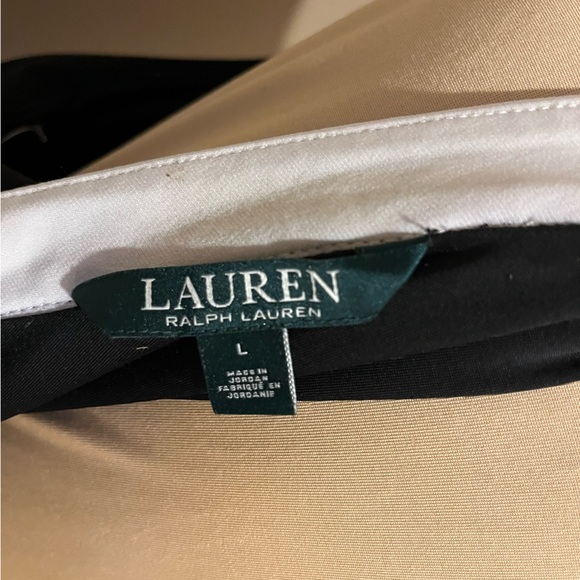 LAUREN RALPH LAUREN BLACK WITH IVORY V NECK WIDE LEG JUMPSUIT, size L (NO BELT) - Picture 7 of 10